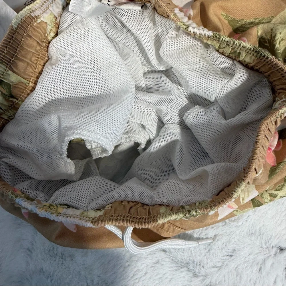 Janie and Jack Floral Drawstring  swim Shorts - Tan & Beige size 4 / 5